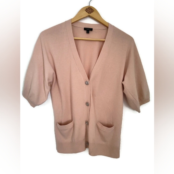 Talbots Sweaters - Talbots Soft Peach Vintage Design Rhinestone Short Sleeve Sweater Size Medium